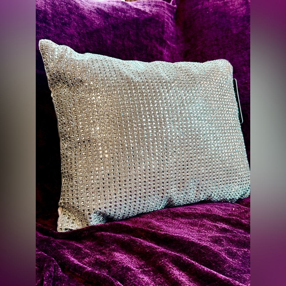 BEBE SUPER SPARKLE DISCO BALL Silver Rhinestone Embellished Sparkly Throw Pillow